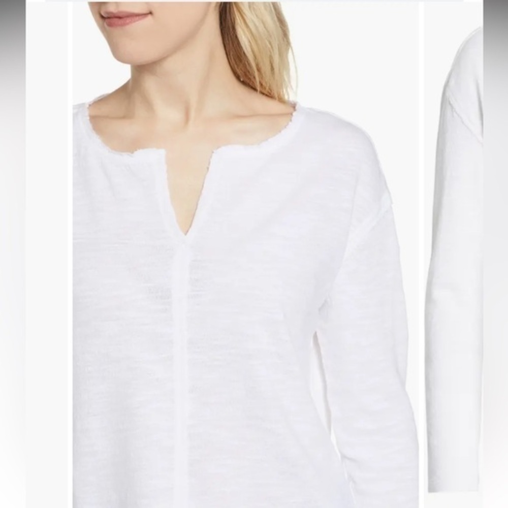 🇪🇸 🐠New Caslon by Nordstrom long sleeve textured split neck t-shirt white XS